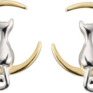 Cat Earrings Sterling Silver Earrings Cat Moon Earrings Cat Stuff for Cat Lovers